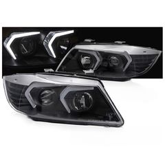 Μπροστινά Φανάρια Set Για Bmw 3 E90 / E91 05-08 G60 Look 3D DRL & Led Φλας Μαύρα H7/H1 Reliable Auto Parts