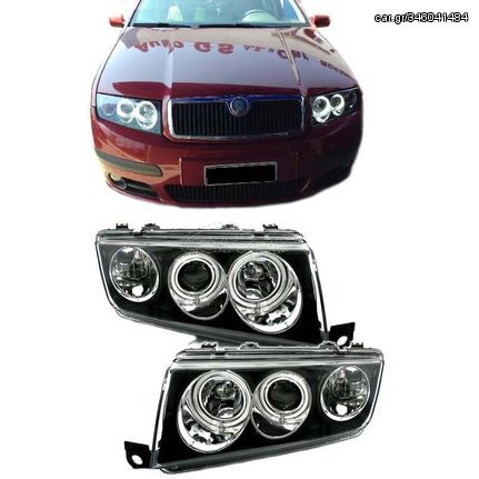 Μπροστινά Φανάρια Set Για Skoda Fabia 6Y 99-07 ccfl Angel Eyes Μαύρα H1/H1 Eagle Eyes