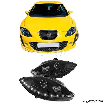 Μπροστινά Φανάρια Set Για Seat Leon 1P 05-09 DRL Μαύρα H1/H1 Sonar