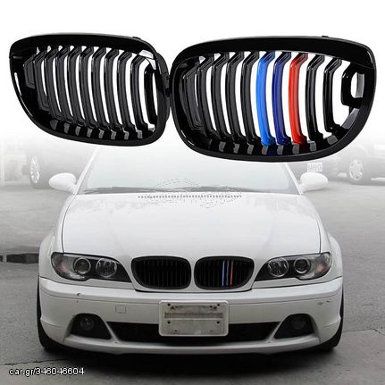 Καρδιές Μάσκας Για Bmw 3 E46 03-06 Coupe/Cabrio Tri-color / Μαύρο Γυαλιστερό 2 Τεμάχια