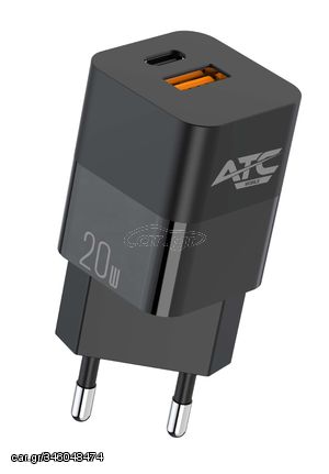 Φορτιστής Πρίζας Quick Power Charger PD+QC USB A & Type C 3.3V-11V 2A 20W Black CHF5b