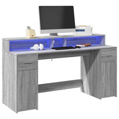 Γραφείο με LED Γκρι Sonoma 160x55x91 εκ. Επεξεργ. Ξύλο 3309434