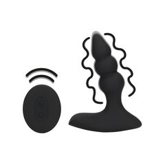 Beaded Vibrating Anal Plug with Remote Control - Licorice Black-thumb-10