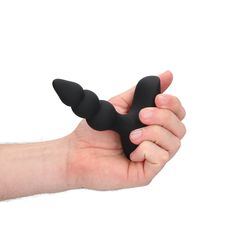 Beaded Vibrating Anal Plug with Remote Control - Licorice Black-thumb-4