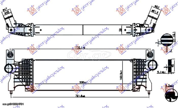 ΨΥΓΕΙΟ INTERCOOLER 1.6 DDiS ΠΕΤΡΕΛΑΙΟ (520x160x50) για SUZUKI SX4 S-CROSS 16-22 για SUZUKI SX4 S-CRO