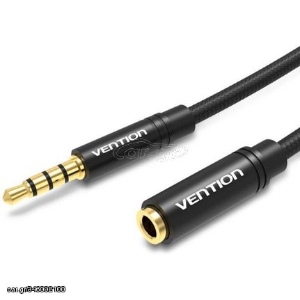 VENTION Cotton Braided 3.5mm Audio Extension Cable 3M Black Metal Type (BHBBI) (VENBHBBI)