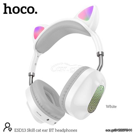 Ασύρματα Ακουστικά Stereo Hoco ESD13 Cat Ear BT5.3 FM 400mAh με Μικρόφωνο και Noise Reduction Λευκά