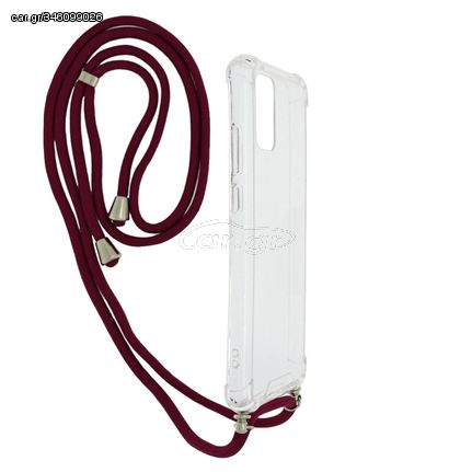 Θήκη Ancus Crossbody για Samsung A02 A022F A02s A025F Διάφανη με Κορδόνι Μπορντώ