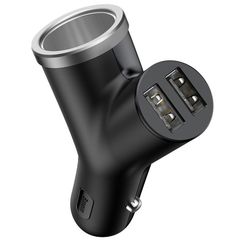 Baseus Circular Y type dual USB+cigarette lighter extended car charger 30W Dual (black)