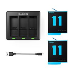 Telesin 3-slot charger + 2 batteries for GoPro Hero 12 / Hero 11 / Hero 10 / Hero 9