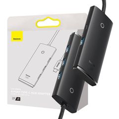 Hub 4in1 Baseus Lite Series USB-C to 4x USB 3.0 + USB-C, 2m (Black)