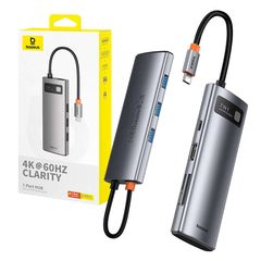 Hub 7in1 Baseus Gleam, USB-C  to 1x HDMI4K 60Hz + 3x USB3.0 + 1x PD + 1x SD/TF (grey)