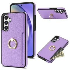 For Samsung Galaxy A14 4G/5G Ring Card  Litchi Leather Back Phone Case(Purple)