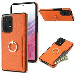 For Samsung Galaxy A52 4G/5G Ring Card  Litchi Leather Back Phone Case(Orange)