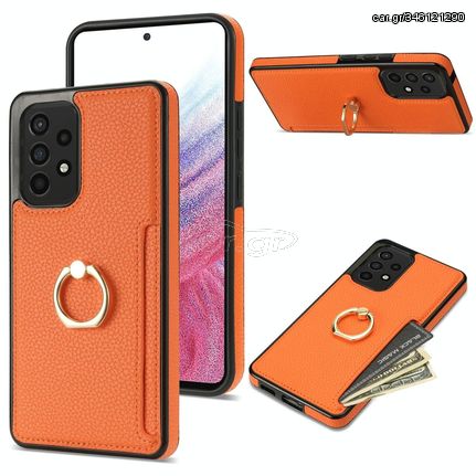 For Samsung Galaxy A52 4G/5G Ring Card  Litchi Leather Back Phone Case(Orange)