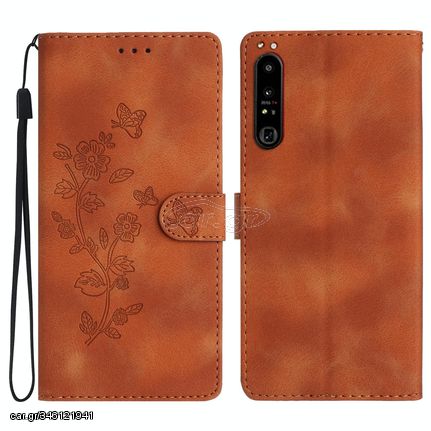 For Sony Xperia 10 IV Flower Butterfly Embossing Pattern Leather Phone Case(Brown)