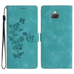 For Sony Xperia 10 Flower Butterfly Embossing Pattern Leather Phone Case(Sky Blue)