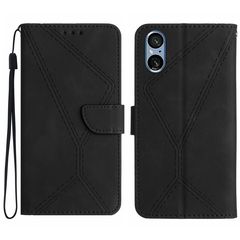 For Sony Xperia 5 V Stitching Embossed Leather Phone Case(Black)