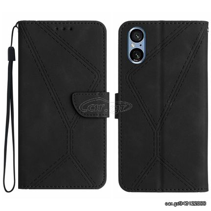 For Sony Xperia 5 V Stitching Embossed Leather Phone Case(Black)