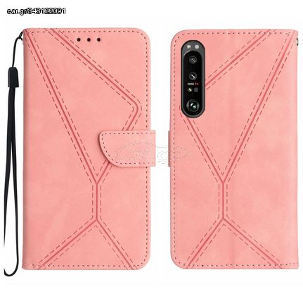 For Sony Xperia 1 IV Stitching Embossed Leather Phone Case(Pink)