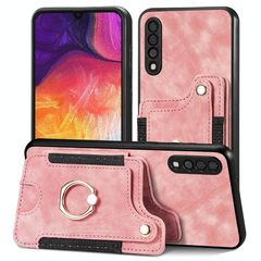 For Samsung Galaxy A50 Retro Skin-feel Ring Multi-card Wallet Phone Case(Pink)