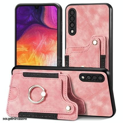 For Samsung Galaxy A50 Retro Skin-feel Ring Multi-card Wallet Phone Case(Pink)