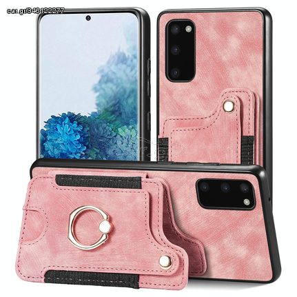 For Samsung Galaxy S20 Retro Skin-feel Ring Multi-card Wallet Phone Case(Pink)