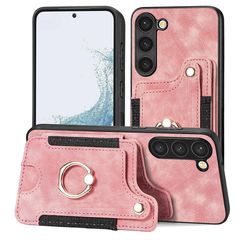 For Samsung Galaxy S23+ 5G Retro Skin-feel Ring Multi-card Wallet Phone Case(Pink)