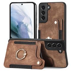 For Samsung Galaxy S21+ 5G Retro Skin-feel Ring Multi-card Wallet Phone Case(Brown)