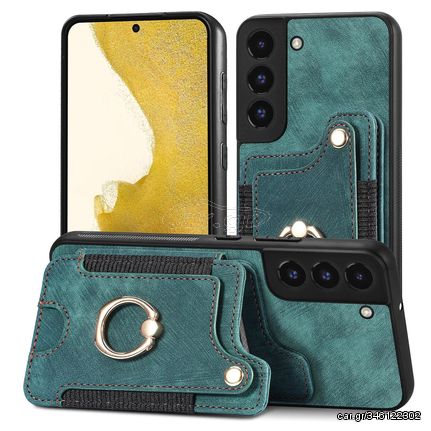 For Samsung Galaxy S22+ 5G Retro Skin-feel Ring Multi-card Wallet Phone Case(Green)