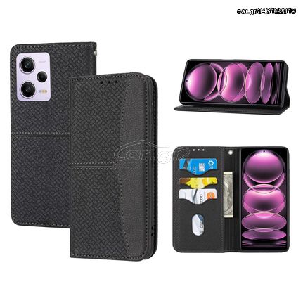 For Redmi Note 12 Pro+ Global Woven Texture Stitching Magnetic Leather Phone Case(Black)