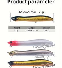 Τεχνητά Popper Επιφανείας Spinning Σετ 5 τεμάχια 12.5cm 20gr με Ατσάλινα Αγκίστρια-thumb-1