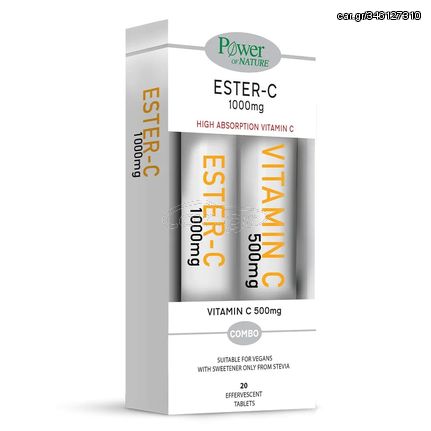 Power Of Nature Ester-C 1000mg & Vitamin C 500mg Γεύση Ροδάκινο Πορτοκάλι 40tabs αναβράζοντα