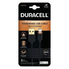 Καλώδιο Σύνδεσης USB 2.0 Duracell Braided Kevlar USB A to MFI Lightning 2m Μαύρο