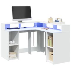 Γραφείο με LED Λευκό 130x130x91 εκ. από Επεξεργασμένο Ξύλο 3309447