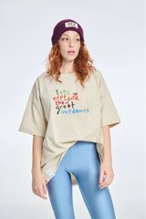 PCP Woman Short-Sleeve T-Shirt One color with embroidery l'ets explore Beige | PCP Γυναικειο Κοντομανικο Μπλουζακι Μονοχρωμο με κεντημα let's explore Μπεζ