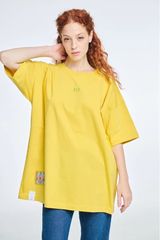 PCP Woman Short-Sleeve T-Shirt One color with Embroidery Post It Yellow | PCP Γυναικειο Κοντομανικο Μπλουζακι Μονοχρωμο με Κεντημα Post It Κίτρινο