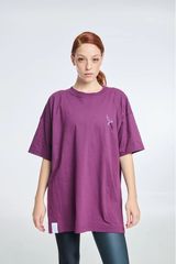 PCP Woman Short-Sleeve T-Shirt One color with Silk Print Abstract Aubergine | PCP Γυναικείο Κοντομανικο Μπλουζακι Μονοχρωμο με μεταξοτυπια Abstract