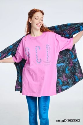 PCP Woman Short-Sleeve T-Shirt One color with Silk print Leopard Flirt | PCP Γυναικειο Κοντομανικο Μπλουζακι Μονοχρωμο με μεταξοτυπια Leopard Ροζ