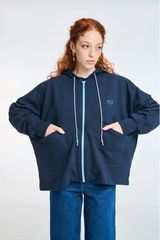 PCP Woman Zip Hoodie with Embroidery Amalfi Dark Blue | PCP Γυναικεια Ζακετα με κουκουλα, φερμουαρ και κεντημα