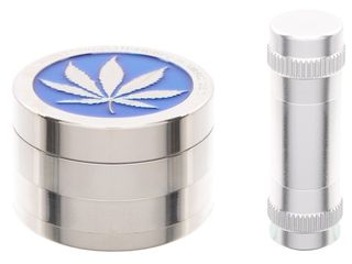 Metal Grinder 50mm + Presser Set (τρίφτης καπνού μπλε 4 μέρη & πρέσα) 0212507