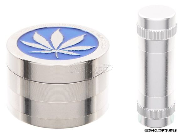 Metal Grinder 50mm + Presser Set (τρίφτης καπνού μπλε 4 μέρη & πρέσα) 0212507