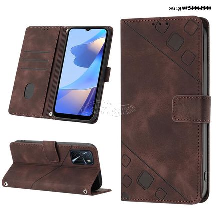 For OPPO A16 / A54S Skin-feel Embossed Leather Phone Case(Brown)