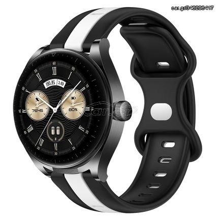 For Huawei Watch Buds 20mm Butterfly Buckle Two-Color Silicone Watch Band(Black+White)