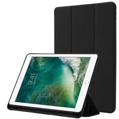 Skin Feel Pen Holder Tri-fold Tablet Leather Case For iPad 10.2 2019 / iPad 10.2 2020 / iPad Air 3 / iPad Pro 10.5(Black)