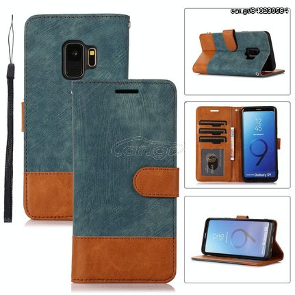 For Samsung Galaxy S9 Splicing Leather Phone Case(Green)