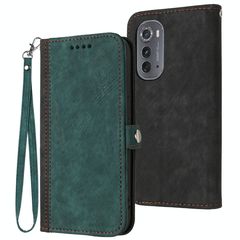 For Motorola Edge 2022 Side Buckle Double Fold Hand Strap Leather Phone Case(Dark Green)