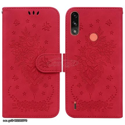 For Motorola Moto E7 Power / E7i Power Butterfly Rose Embossed Leather Phone Case(Red)