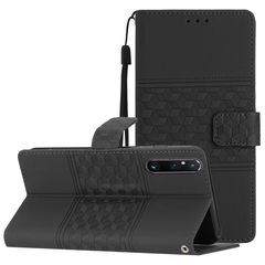 For Sony Xperia 1 V Diamond Embossed Skin Feel Leather Phone Case with Lanyard(Black)