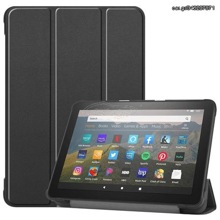 For Kindle Fire HD 8 (2020) Custer Pattern Pure Color Horizontal Flip Leather Case with Three-folding Holder & Wake-up / Sleep Function(Black)